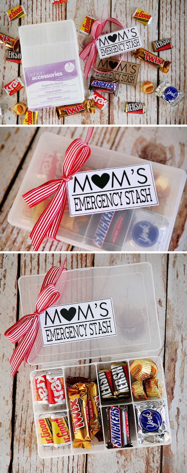 Mom’s Emergency Stash. Simply fill a container with special treats that your mom likes. This is the simpliest and thoughtful gift for moms who seem to have everything. 