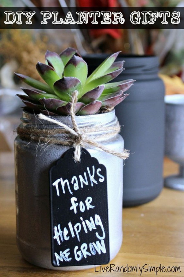 DIY Succulent Mason Jar Gift. This DIY succulent mason jar makes great teachers gift, mothers day gift, or just a simple Thank You gift.  