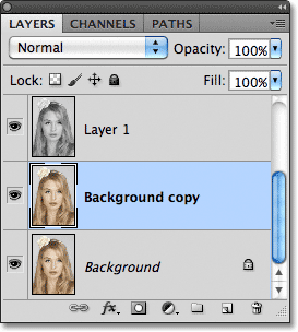 Duplicating the Background layer in Photoshop. Image © 2011 Photoshop Essentials.com.