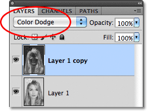 The Color Dodge layer blend mode in Photoshop. Image © 2011 Photoshop Essentials.com.