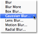 Selecting the Gaussian Blur filter in Photoshop. Image © 2011 Photoshop Essentials.com.