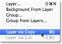 The New Layer via Copy command in Photoshop. Image © 2011 Photoshop Essentials.com.