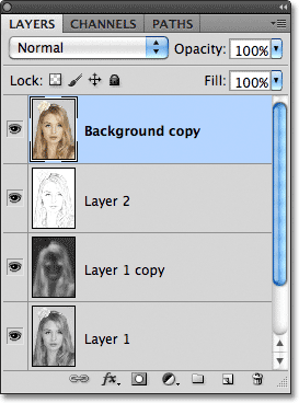 Jumping a layer to the top of the layer stack in Photoshop. Image © 2011 Photoshop Essentials.com.