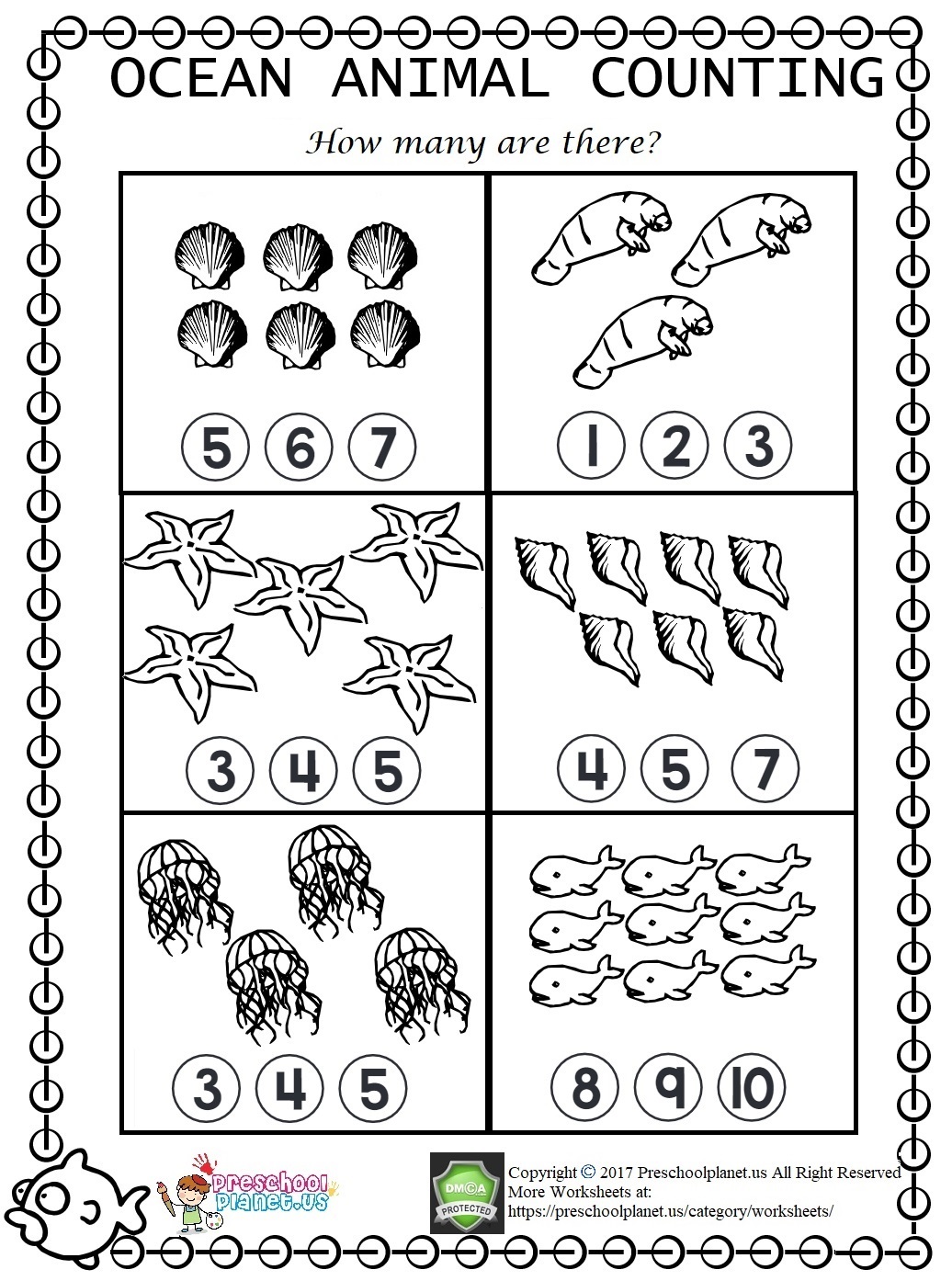 sea animal counting worksheet