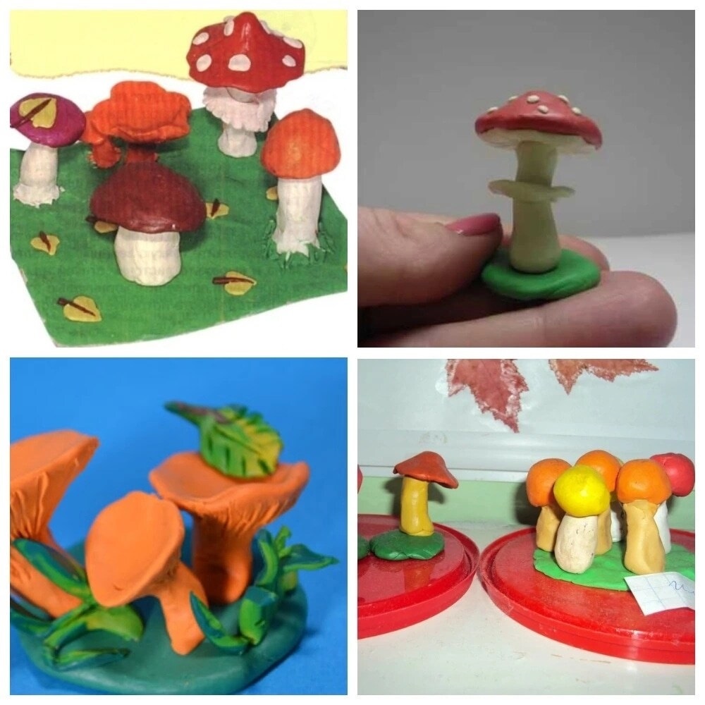 Поделка грибная полянка из пластилина для детей003
