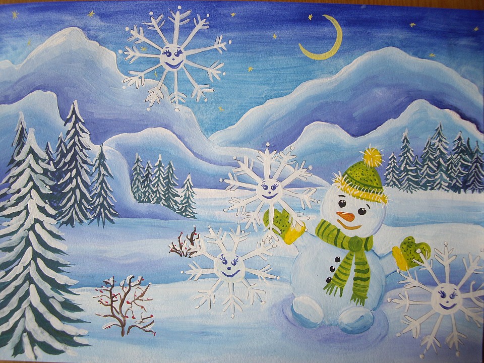 Рисунки зимы для детей 2 класса (15)