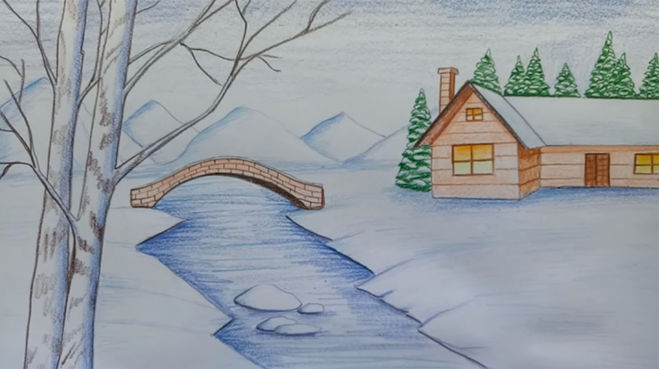 Рисунки зимы для детей 2 класса (9)