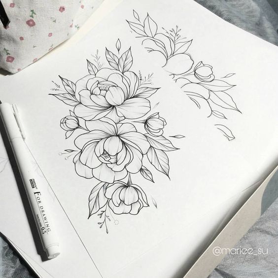 Красивые рисунки цветов для срисовки в свой дневник   40 лучших идей (40)