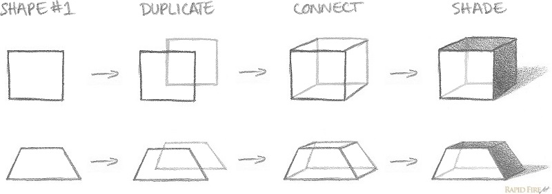 How to draw 3D objects step by step_edges and vertices