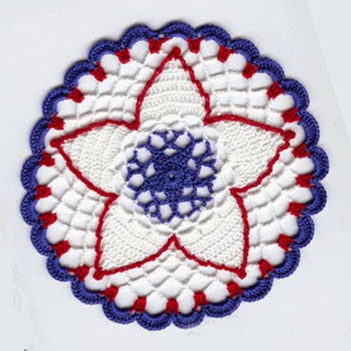 Petite Independence Day Doily - Crochet doily patterns are unique and a great investment of time. They take skill and attention to detail and are perfect for relaxing. #crochetpatterns #crochetdoilypatterns #freecrochetpatterns #crochetaddict