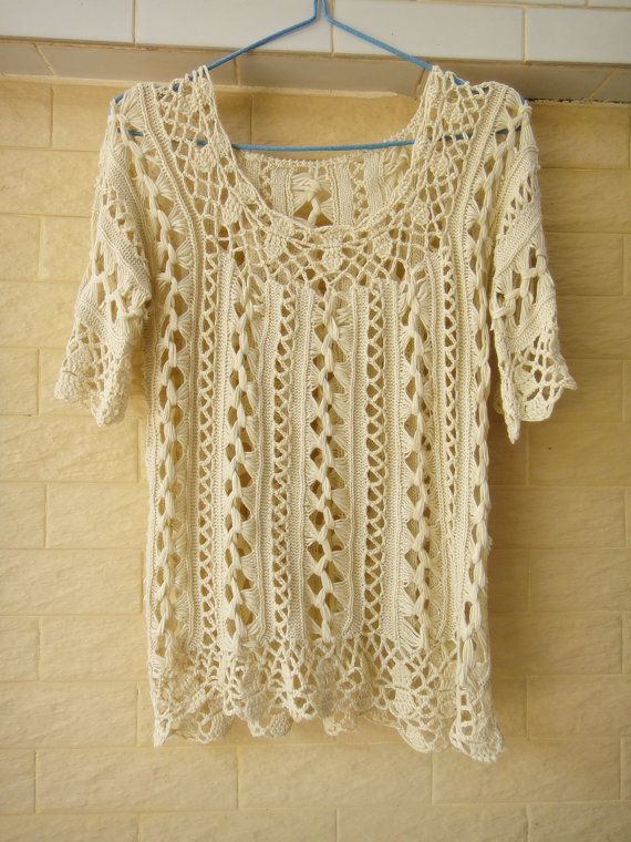 Handmade Crochet Bell Sleeve Tops Summer Womens Sheer Blouse