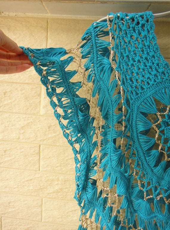 Handmade Hairpin Crochet Tops Floral Womens Sheer Blouse Bat Wings