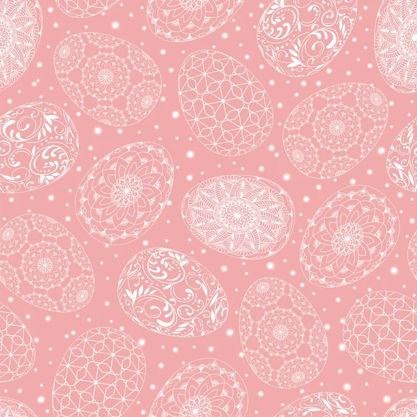 Hand Drawn Seamless Pattern White Eggs Patterns Mandala Flowers Leaves Royalty Free Stock Vectors