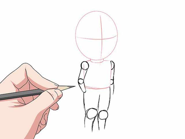 Как нарисовать мультяшного человечка - Нарисуйте цилиндры для рук и ног, а также круги для коленей и локтей.