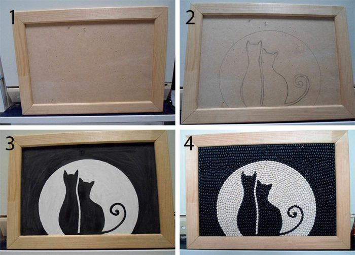 Картина кошки из фасоли мастер-класс