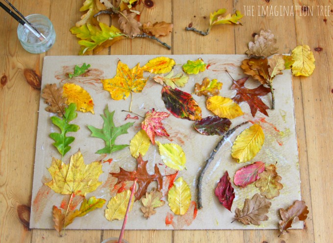 Large scale Autumn leaf collage art project for kids