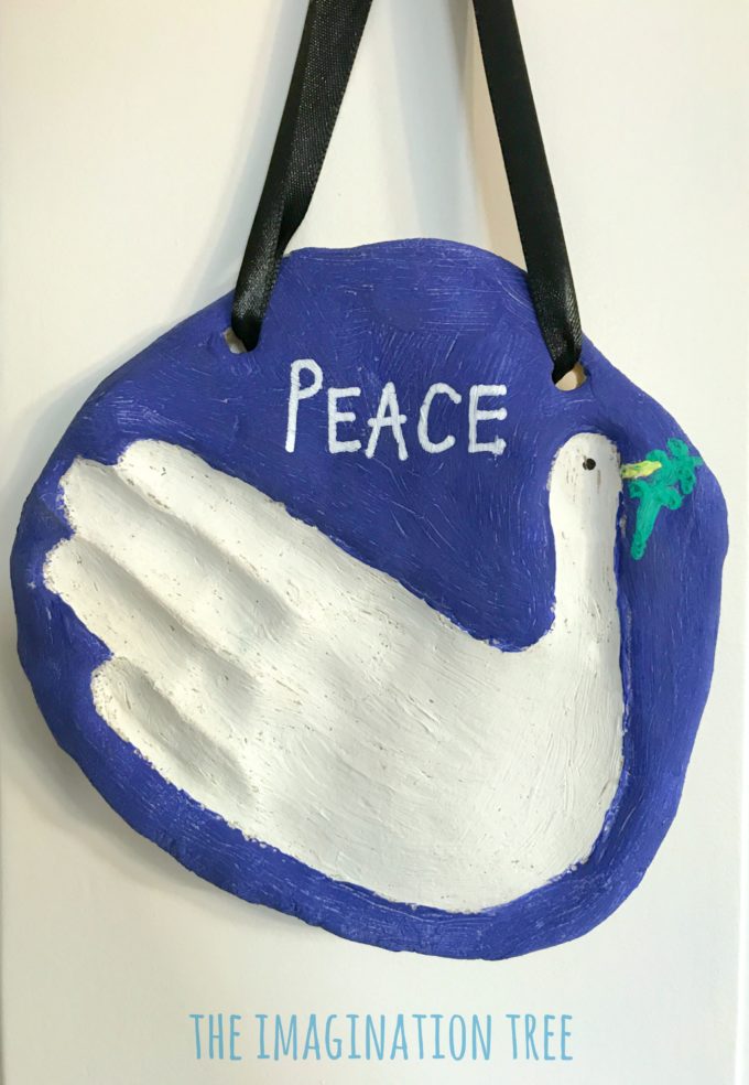 Peace dove salt dough hand print keepsake for kids!