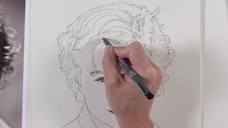Drawing the contour lines for the hair
