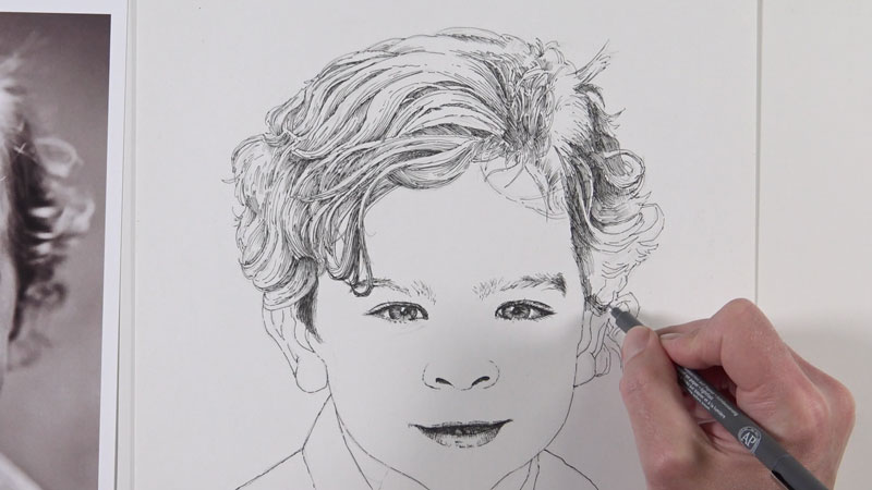 Drawing the texture of hair with pen and ink