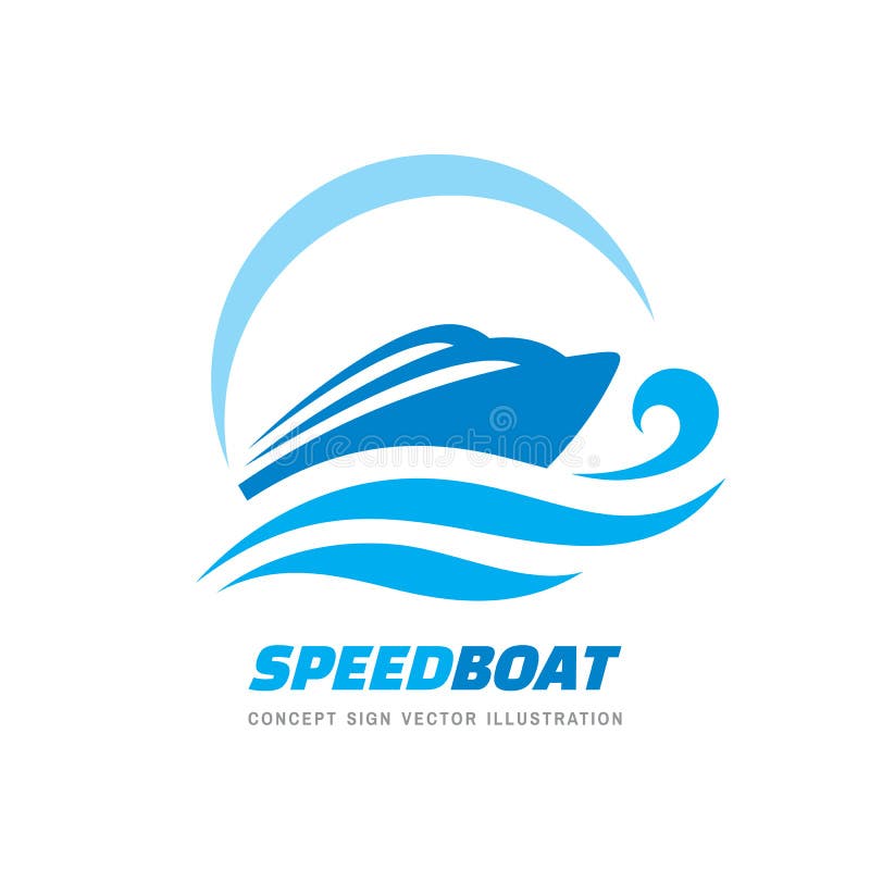 Abstract speed boat and blue sea waves - vector business logo template concept illustration. Ocean ship graphic creative sign. Marine float transport symbol vector illustration