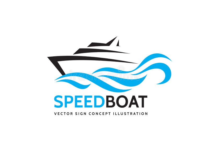 Abstract speed boat and blue sea waves - vector business logo template concept illustration. Ocean ship graphic creative sign. Marine float transport symbol vector illustration