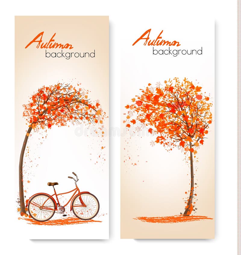 Autumn nature banners with a tree and a bicycle. stock illustration