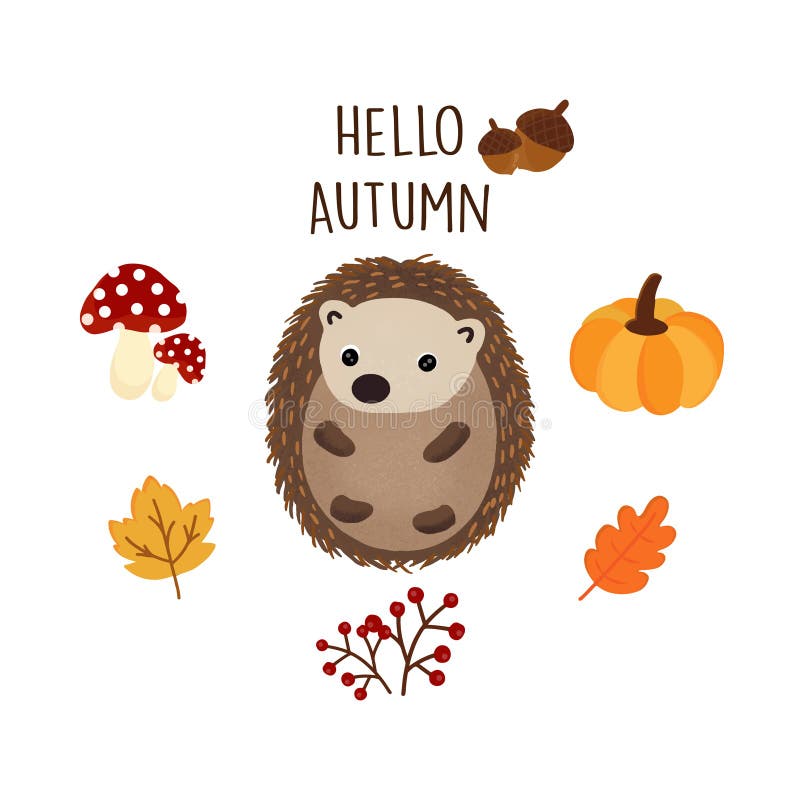 Cute hedgehog in the autumn. royalty free illustration