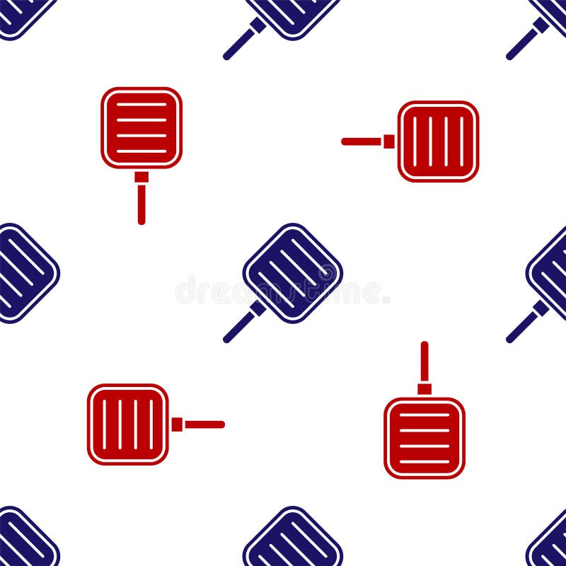 Blue and red Frying pan icon isolated seamless pattern on white background. Fry or roast food symbol. Vector. Illustration stock illustration