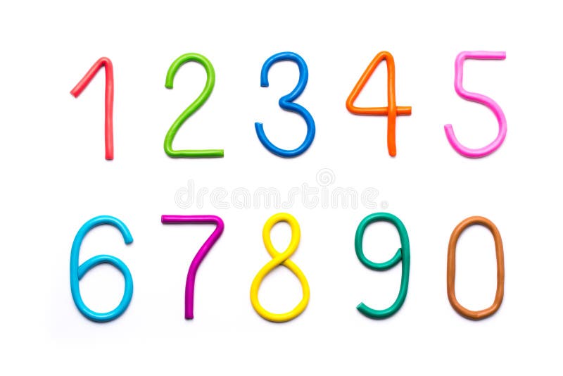 Colorful digits made from plasticine. Modeling clay number set from 1 to 9. Bright colored volumetric figures for children royalty free stock image
