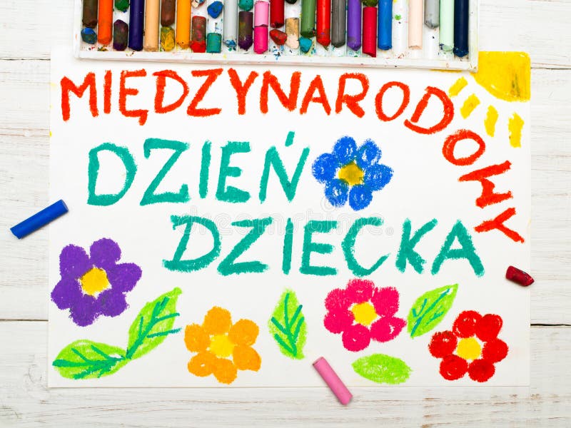 Colorful drawing: Polish Children`s day card. Colorful drawing:Children`s day card with Polish words Children`s day royalty free stock image