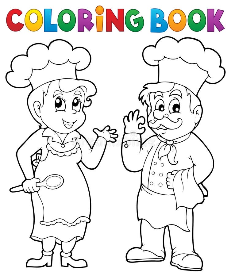 Coloring book chef theme 2 stock illustration