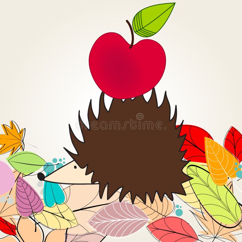 Cute autumn illustration with hedgehog and apple. Vector cute hand drawn style autumn illustration with hedgehog and apple vector illustration