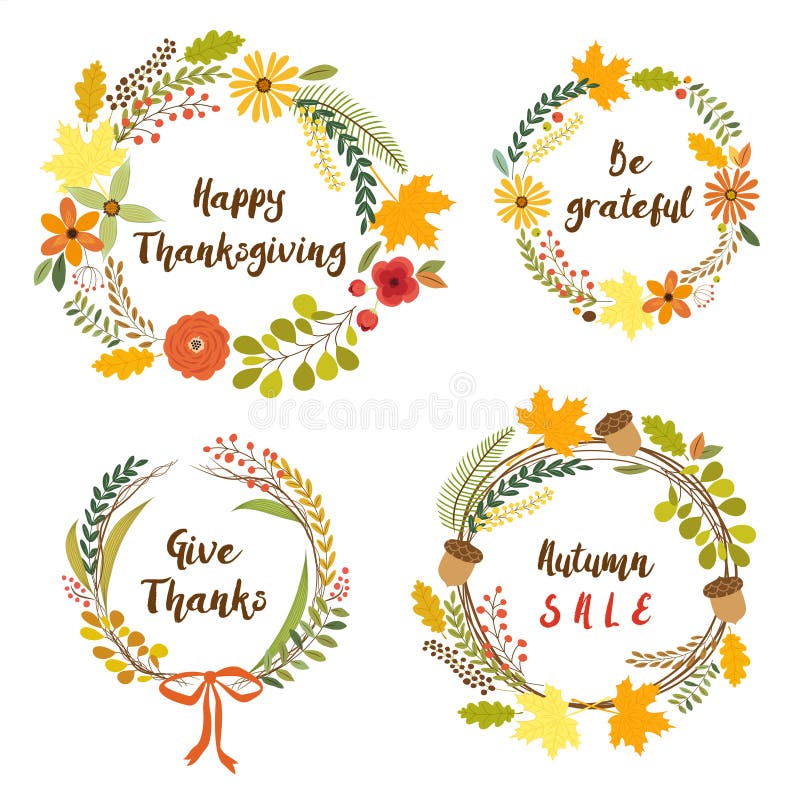 Cute rustic hand drawn wreath with nature elements in traditional autumn colors vector illustration