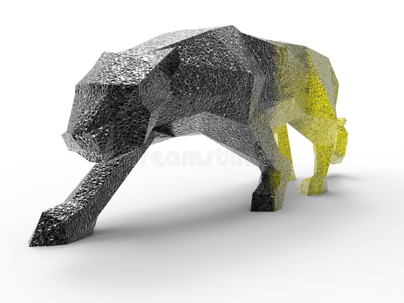 3D rendering - black and yellow panther low polygonal model. 3D render illustration of a black and yellow panther low polygonal model. The object is isolated on royalty free illustration