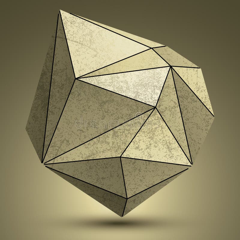 Distorted grunge copper 3d polygonal technology object, abstract. Spatial design model stock illustration