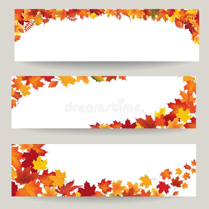 Fall leaves banner set. Swirl autumn leaf background. Nature border stock illustration