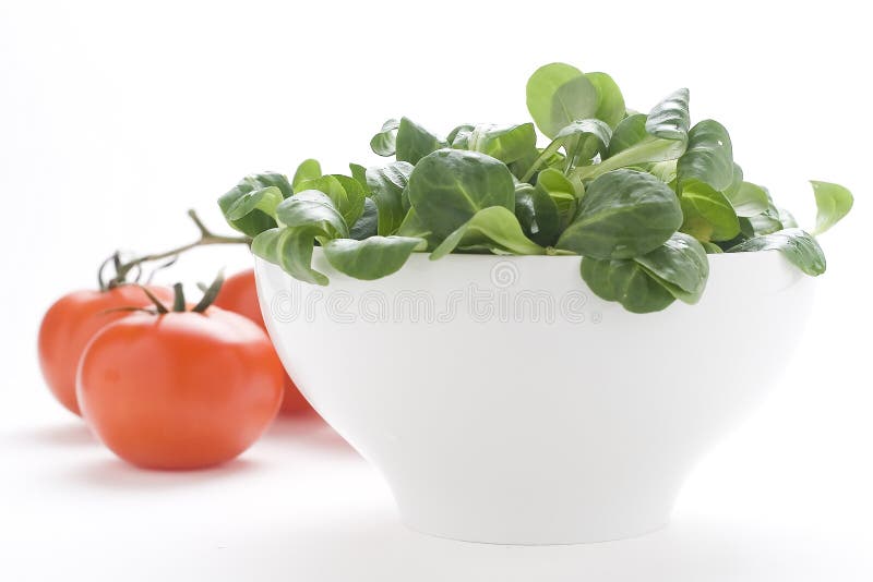 Fresh natural salad bowl tomato lettuce onion. Oil vinegar stock photos