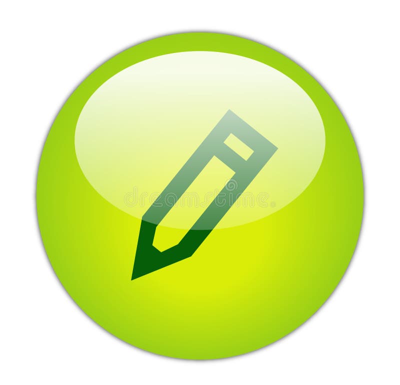 Glassy Green Pencil Icon stock illustration