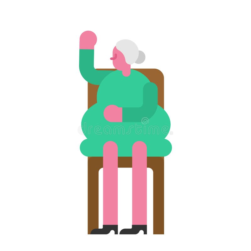 Grandmother On chair. Old lady sit. pensioner on stool. Vector i stock illustration