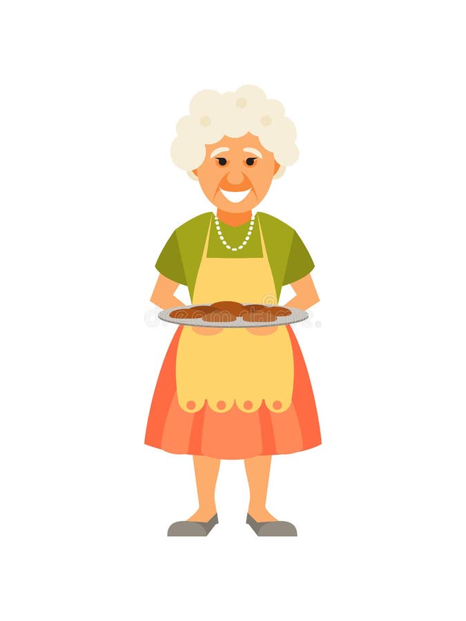 Grandmother with pies stock illustration