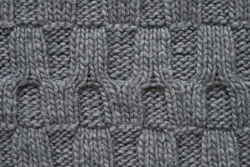 Gray knitted texture with a relief pattern. Handmade Knitwear. B. Ackground, abstract stock image