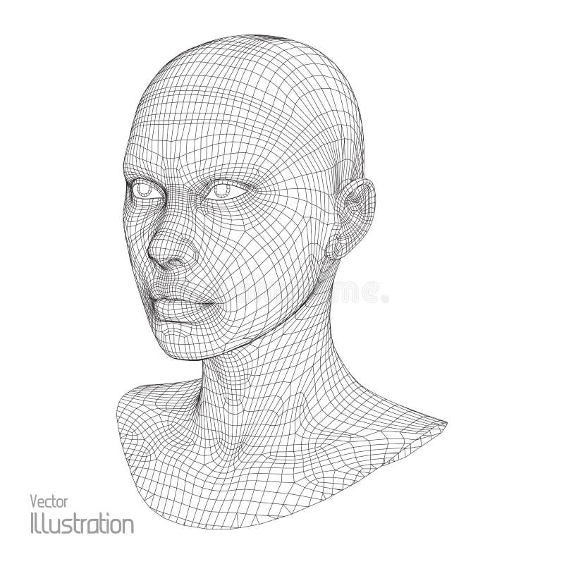 Head of the Person from a 3d Grid. Human Wire Model. Polygon . Face Scanning. View . Geometric Design. Polygonal. Head of the Person from a 3d Grid. Human Head stock illustration