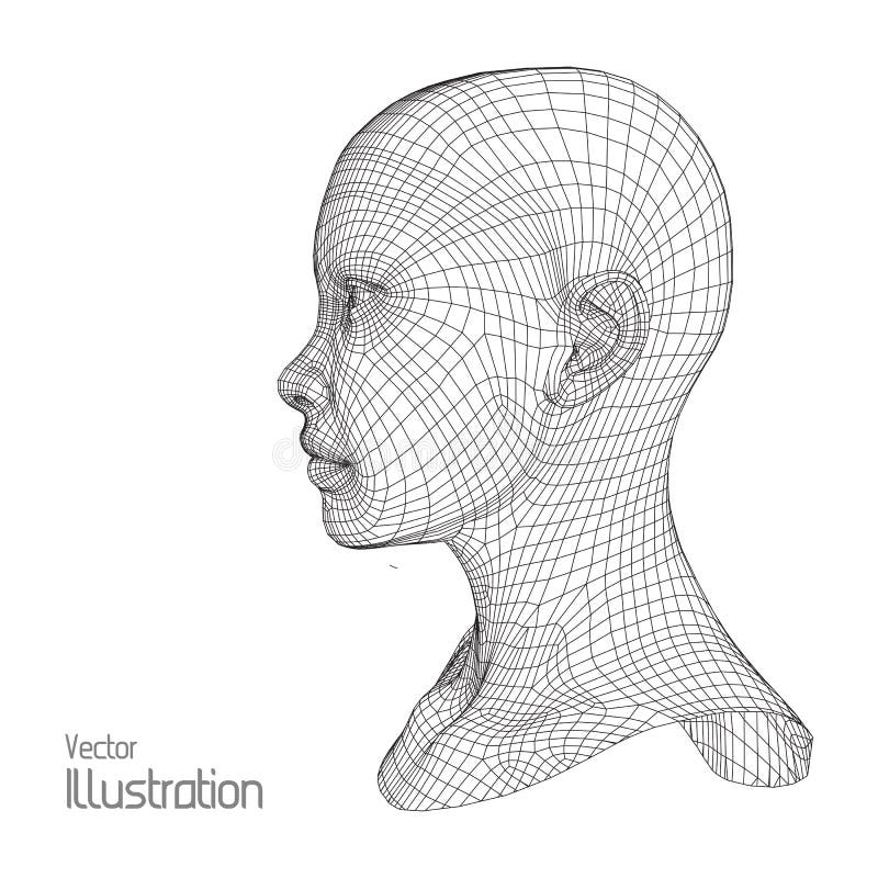 Head of the Person from a 3d Grid. Human Wire Model. Polygon . Face Scanning. View . Geometric Design. Polygonal. Head of the Person from a 3d Grid. Human Head royalty free illustration