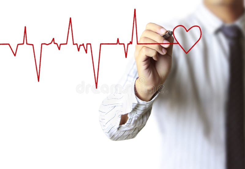 Man drawing chart heartbeat. Man drawing heart and chart heartbeat royalty free stock photos