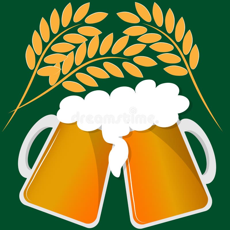 Mugs of beer and spikelets of wheat vector illustration