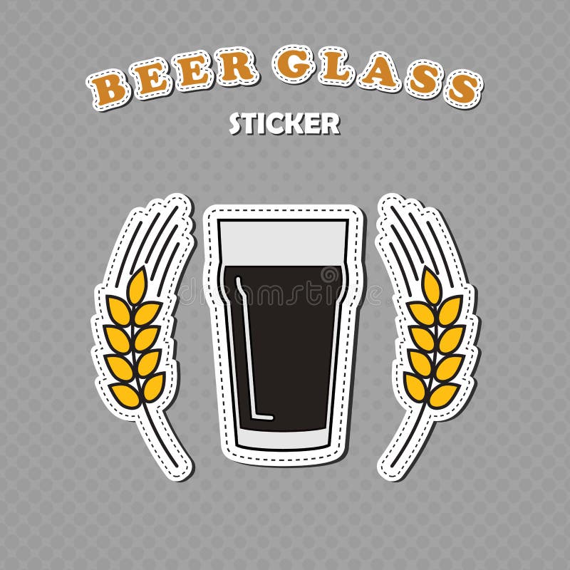Nonic pint beer glass and two wheat spikes stickers vector illustration