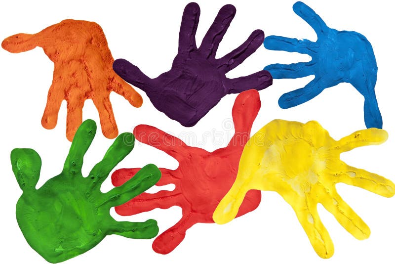 Paint prints of child hands stock images