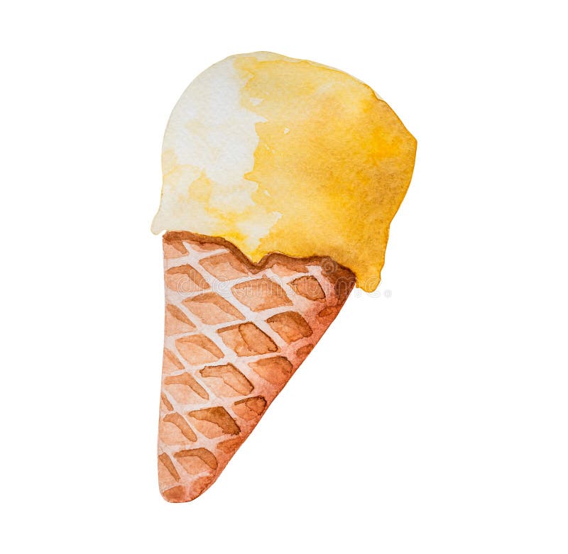 Picture of drawn ice cream. Realistic picture of hand-drawn watercolor ice-cream cone stock photos