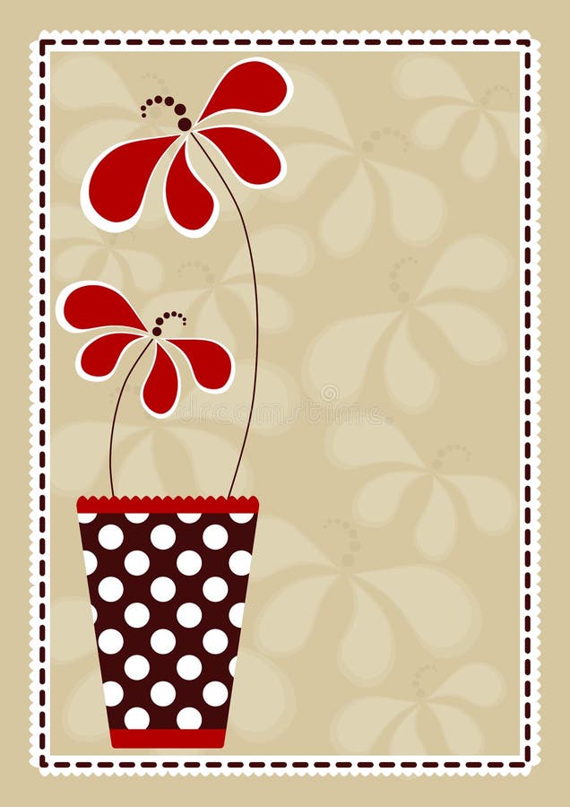 Polka Vase With Flowers Invitation Card vector illustration