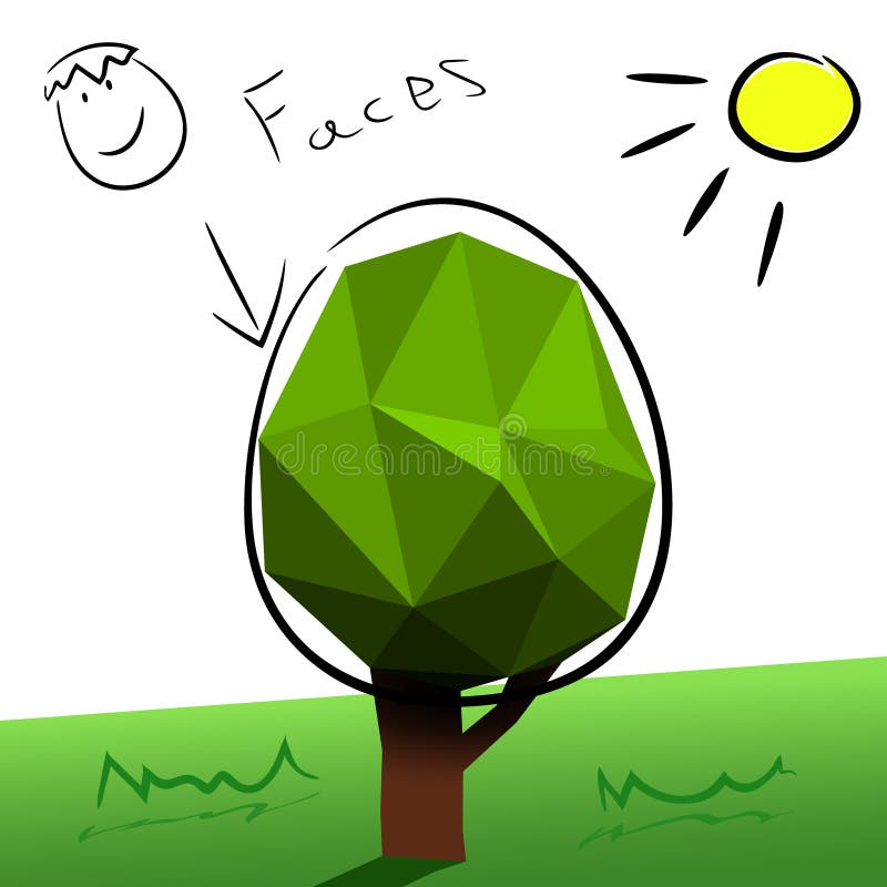 PolyTree. Conceptual illustration of faces as subobjects in polygonal modeling in the form of a tree. Can be used as a teaching material in the 3d modeling field royalty free illustration